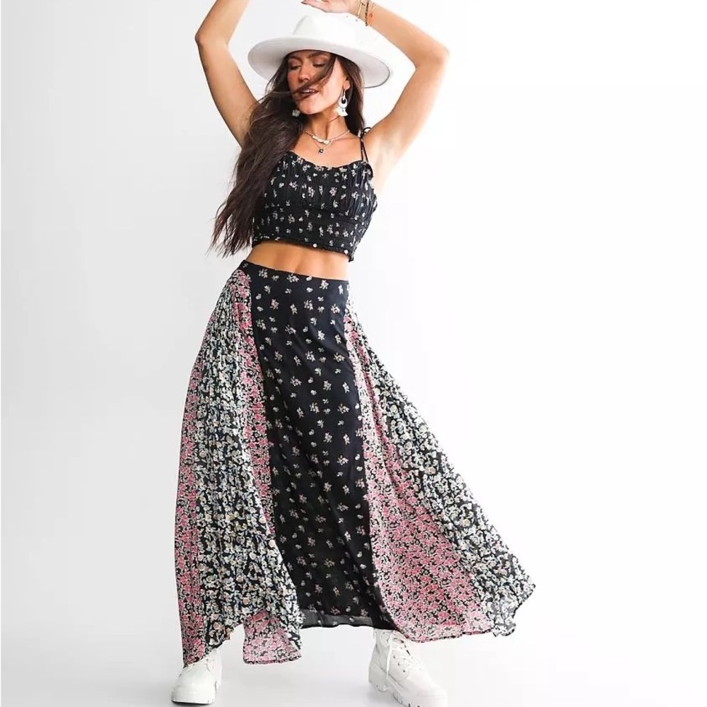 Free People 2-Piece Matching Set Floral Midi Skirt & Crop Top Medium